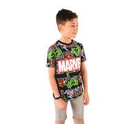Marvel Boys All-Over Print T-Shirt - Vibrant Superhero Graphic Tee | Action-Inspired Casual Top (Sizes 7-12 Years) (M9_9135_Y, UK, Age, 7 Years, 8 Years, Regular) Black