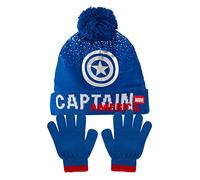Marvel Boys Bobble Hat + Gloves Winter Set Captain America or Black Panther Set Captain America 52