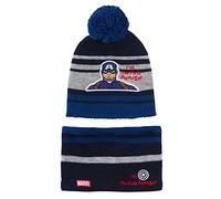 Marvel Boys Bobble Hat + Snood Luxury Kintted Winter Set Captain America or Black Panther Set
