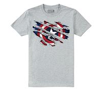 Marvel Boy's Captain America Torn T-Shirt, Grey Heather, 7-8 Years