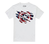 Marvel Boy's Captain America Torn T-Shirt, White, 7-8 Years