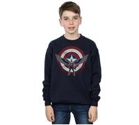 Marvel Boy's Falcon & The Winter Soldier Captain America Shield Pose Sweatshirt in Navy | Size: 7-8 Years Marvel Navy 7-8 Years