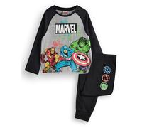 Marvel Avengers Boys Pyjama Set | Kids Superhero Long Sleeve Long Leg Graphic PJs in Grey & Black | Iron Man Incredible Hulk Captain America Classic Comic Book Artwork | Film Movie Merchandise Gift