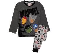 Marvel Avengers Boys Pyjama Set | Kids Grey Superhero Loungewear T-Shirt & Pants PJ Bundle | Iron Man Thor Hulk Captain America | Long Sleeve Tee Long Leg Bottoms Pajama | Nightwear Merchandise Gift