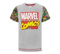 MARVEL T-Shirt for Boys | Kids Superhero Comics Short Sleeve Top | Hero Iron Man Spider-Man Hulk Characters Grey Shirt Comics Gifts