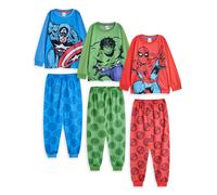 Marvel Boys Multicoloured Spiderman, Hulk, Captain America Multi-Pack of 3 Long Sleeve Long Leg Pyjama Set - 9-10 Years