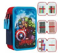 Marvel Pencil Case with Stationery Included School Supplies Filled Large Pencil Case Multiple Compartments Colouring Pencils Pens Boys Stationery Set Gifts for Boys (Avengers Triple Zip)