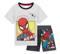 Marvel Boys Pyjamas 2 Piece Summer Nightwear Set Short PJs Captain America Spiderman Breathable Lounge Wear Gifts for Boys (Grey/Black Spiderman, 9-10 Years)
