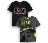 Marvel Boys Pack of 2 T-Shirts | Kids Superhero Short Sleeve Graphic Tees in Black & Dark Heather Grey | Classic Logo & Hulk Smash Comic Book Artwork Apparel Tops | Film Movie Merchandise Gift