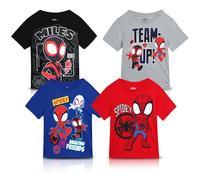 Marvel Boys' Spider-Man T-Shirt - 4 Pack Spidey and His Amazing Friends Miles Morales T-Shirt - Super Hero Graphic Tee, 2T-7, Size 4T, Spidey and Friends