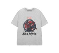 Marvel Spider-Man Miles Morales Boys Grey T-Shirt Graphic Short-Sleeved Tee for Kids | Miles Jumping Spiderman Graphic Design | Officially Licensed Superhero Merchandise Apparel