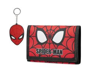 Marvel Boys Wallet and Keyring Gift Set - Avengers Trifold Wallet with Coin Purse Card Slots and Keychain - Boys Gifts (Red Spiderman)