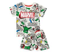Marvel Boys White Scattered Print & Marvel Print on Top Short Sleeve Short Leg Pyjama Set - 3-4 Years