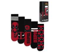 Marvel Deadpool Men's Calf Socks Set of 5 | Graphic Design in Red & Black | Everyday Wear | Movie Character Merchandise Merch - 7-11 UK
