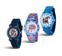 Marvel Captain America 3 Pack Kids Watches for 4-7 Years Old with Display Design, Actipo and Star Pointer, Red, Blue and Black Edges with Matching Nylon Straps, Get 2