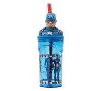 Marvel Captain America 3D Figurine Tumbler - 360ml Kids Drink Cup with Straw & Lid, BPA-Free Plastic, Spill-Proof, Lightweight, Fun Design for School, Travel & Everyday Use