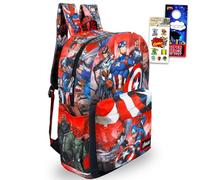 Marvel Captain America Backpack for Kids - Bundle with 17" Backpack Featuring Winter Soldier, Falcon Plus Stickers, More | Captain America School Bag for Boys