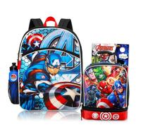 Marvel Captain America Backpack & Lunchbox For Boys - Bundle with 16" Captain America Backpack, Avengers Lunchbox, Tattoos, & More | Avenger School Bag, Captain America Lunch Box for Boys, Super