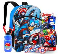 Marvel Captain America Backpack & Lunchbox For Boys - Bundle with 16" Captain America Backpack, Avengers Lunchbox, Tattoos, & More | Avenger School Bag, Captain America Lunch Box for Boys, Super