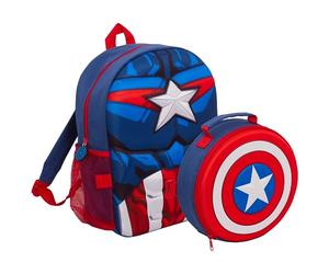 Marvel Captain America Backpack With Detachable Lunch Bag Water Bottle Holder Boys Matching 2 Piece Set Back To School
