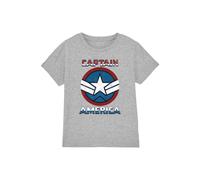 Marvel Captain America Badge Kids T-Shirt, Athletic Heather in Light Grey | Size: 7-8 Years Marvel Light Grey 7-8 Years