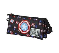 Marvel Captain America Captain Pixel-ECO Triple Pencil Case, Black, 23 x 11 cm