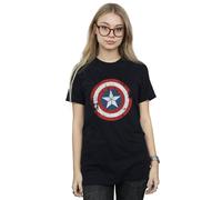 Marvel Captain America Civil War Distressed Shield Cotton Boyfriend T-Shirt In Black Black XXL