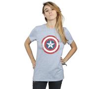 Marvel Captain America Civil War Distressed Shield Cotton Boyfriend T-Shirt In Grey Grey L