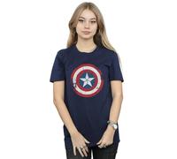 Marvel Captain America Civil War Distressed Shield Cotton Boyfriend T-Shirt In Navy Navy M