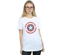 Marvel Women's Captain America Civil War Distressed Shield Cotton Boyfriend T-Shirt in White | Size: Small Marvel White S