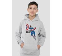 Marvel Captain America Sam Wilson Doodle Youth Kids Pull-Over Hoodie, Athletic Heather in Grey | Size: 9-11 Years Marvel Grey 9-11 Years