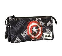 Marvel Captain America Scratches-FAN Triple Pencil Case, Grey, 23 x 11 cm