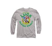 Marvel Captain America St Patrick's Day Lucky Super Hero Long Sleeve T-Shirt, Athletic Heather in Light Grey | Size: Medium Marvel Light Grey M