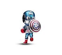 Marvel Captain America sterling silver charm with clear and red cubic zirconia, red and blue enamel