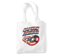 Marvel Captain America Vintage Icon Grocery Travel Reusable Tote Bag, White, White