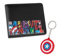 Marvel Card Wallet and Keyring Set for Men Teenagers - Card Slots ID Pocket Groot Mens Wallet - Gifts for Men (Black Captain America)