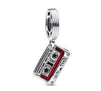 Marvel cassette tape sterling silver dangle with black and transparent red enamel