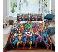Marvel Comics 3D Printed MCU for Boys Girls Quilt Cover Duvet Cover Comforter Covers with Pillow Cases with Zipper Closure Soft Microfiber Bedding Set 3 Pieces Double(200x200cm)