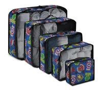 Marvel Comics 5-Piece Packing Cube Set - Spiderman, Ironman, Captain America - 5 Piece Packing Cubes Compression Travel Essential Accessories - Luggage Suitcase Organizer Set - For Kids, Adults
