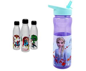 Marvel Comics Aluminum Water Bottle 600ml - Official Merchandise by Polar Gear - Multicolour & Disney Frozen Water Bottle with Straw - Reusable Kids 600ml PP, Multi Colour