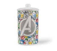 Marvel Comics Avengers Ceramic Dog Treat Jar | 10 x 5 Avengers Dog Treat Jar with Lid, Dishwasher Safe Marvel Avengers Dog Food Storage Container Cylinder, Marvel Dog Treat Jar