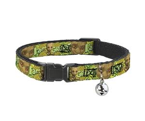 Marvel Comics Breakaway Cat Collar With Bell, Plastic Clip, Easy Adjustable, Baby Groot Pose Face I Am Groot Browns Greens Yellows, 8.5 to 12 Inches 0.5 Inch Wide