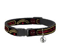 Marvel Comics Breakaway Cat Collar With Bell, Plastic Clip, Easy Adjustable, Deadpools Chimichangas Star Logo Weathered Black Yellow Red, 8.5 to 12 Inches 0.5 Inch Wide