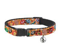Marvel Comics Breakaway Cat Collar With Bell, Plastic Clip, Easy Adjustable, Marvel Avengers Halloween Jack O Lantern Pumpkin Icons Orange, 8.5 to 12 Inches 0.5 Inch Wide