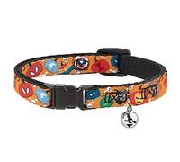 Marvel Comics Cat Collar, Cat Accessories, Breakaway Collar with Bell, Marvel Avengers Halloween Jack O Lantern Pumpkin Icons Orange, 8.5 to 12 Inches 0.5 Inch Wide