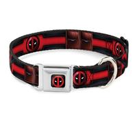 Marvel Comics Easy Adjustable Metal Seatbelt Buckle Quick Release Dog Collar, Deadpool Utility Belt, 16 to 23 Inches 1.5 Inch Wide-Medium