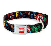 Marvel Comics Easy Adjustable Metal Seatbelt Buckle Quick Release Dog Collar, Universe Superheroes, 9.5 to 13 Inches 1.0 Inch Wide-Small