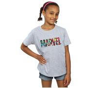 Marvel Comics Girl's Infill Character Cotton Logo T-Shirt in Grey | Size: 9 Years Marvel Comics Grey 9 Years