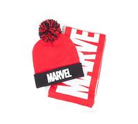 Marvel Comics Logo Bobble Beanie & Scarf Gift Set Winter Accessory, Red (Red Red), One Size