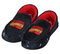 Marvel Comics Logo Design Fleece Lined Foam Slippers For Men Women, House Slippers for Indoors and Outdoor, Black, S-M